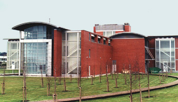 Picture of glass block facades at the Scottish Records Office Edinburgh